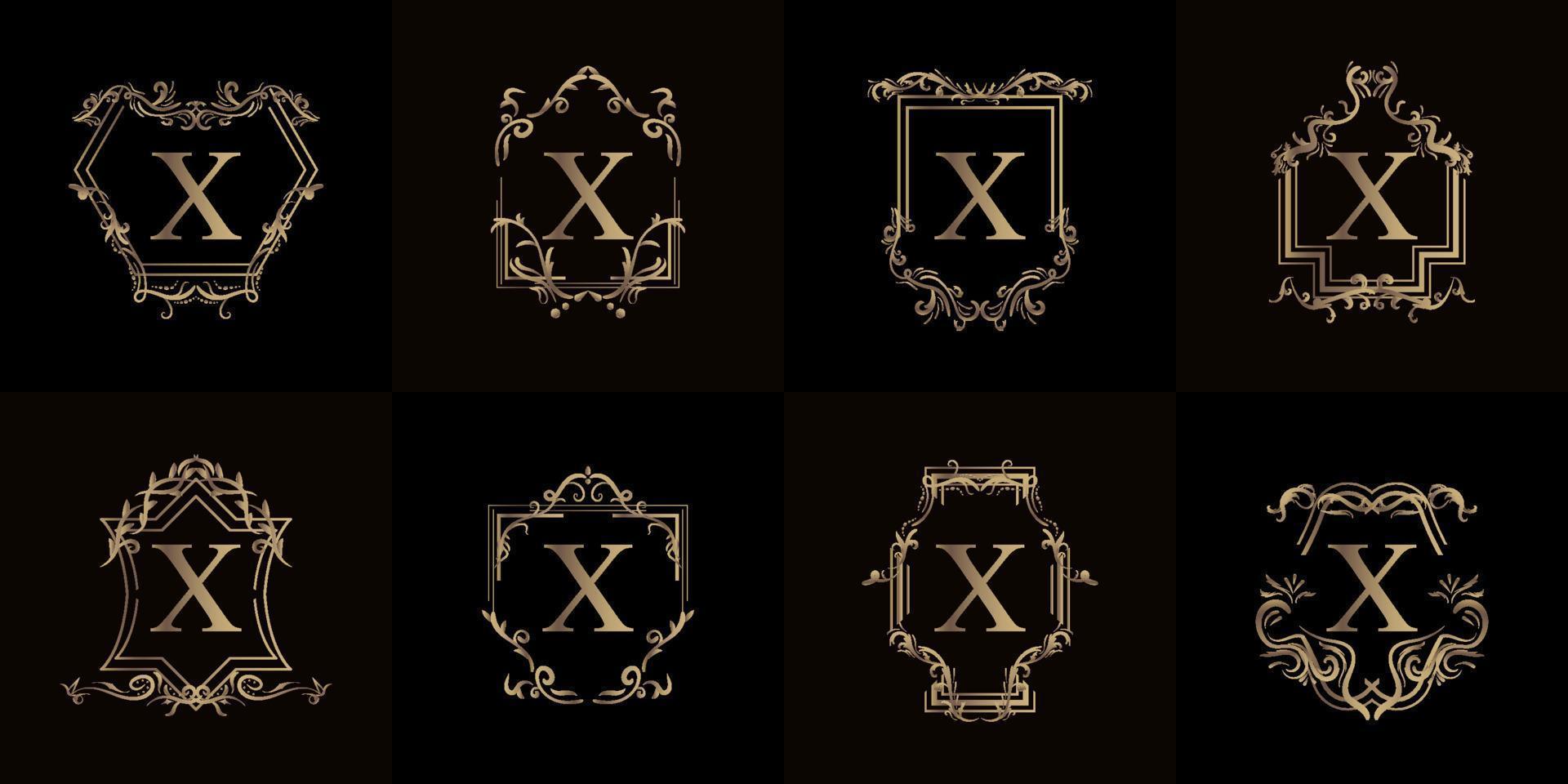 Collection of Logo initial X with luxury ornament or flower frame vector