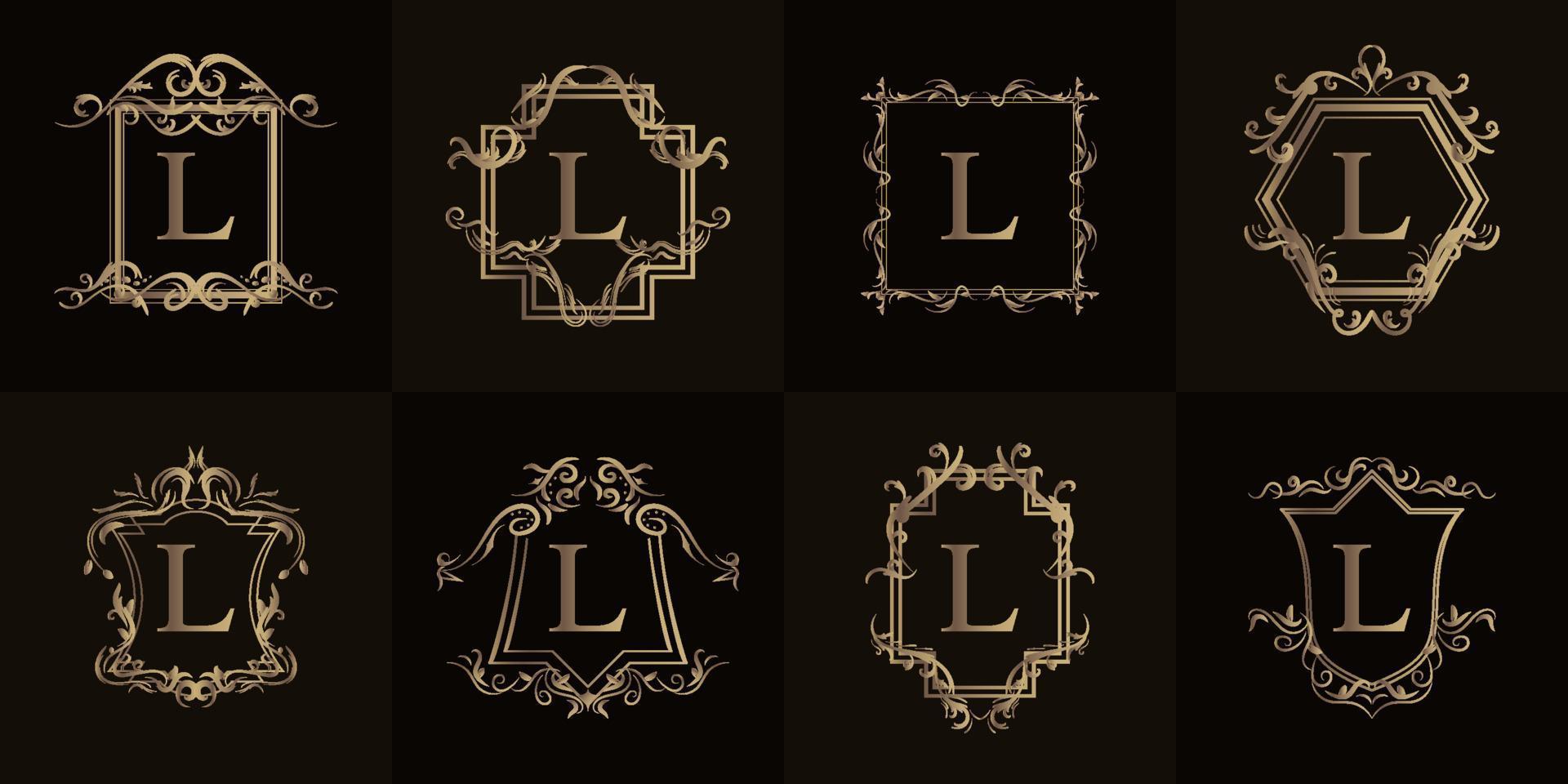 colección de logo inicial l con adorno de lujo o marco de flores vector