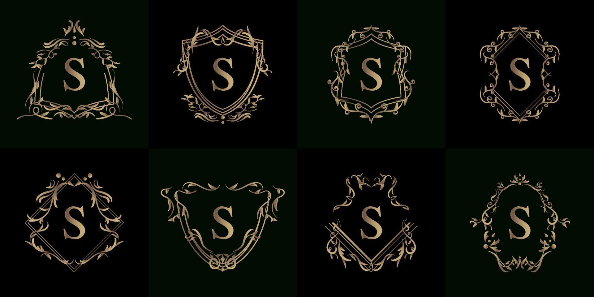 colección de logotipo inicial s con adorno de lujo o marco de flores vector