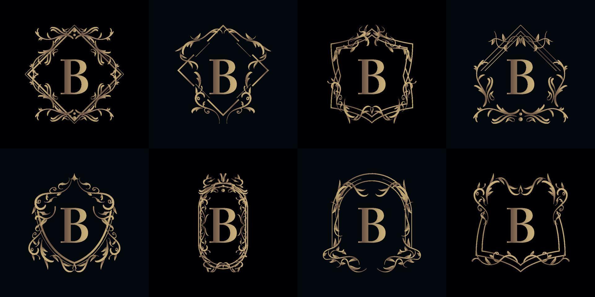 colección de logo inicial b con adorno de lujo o marco de flores vector