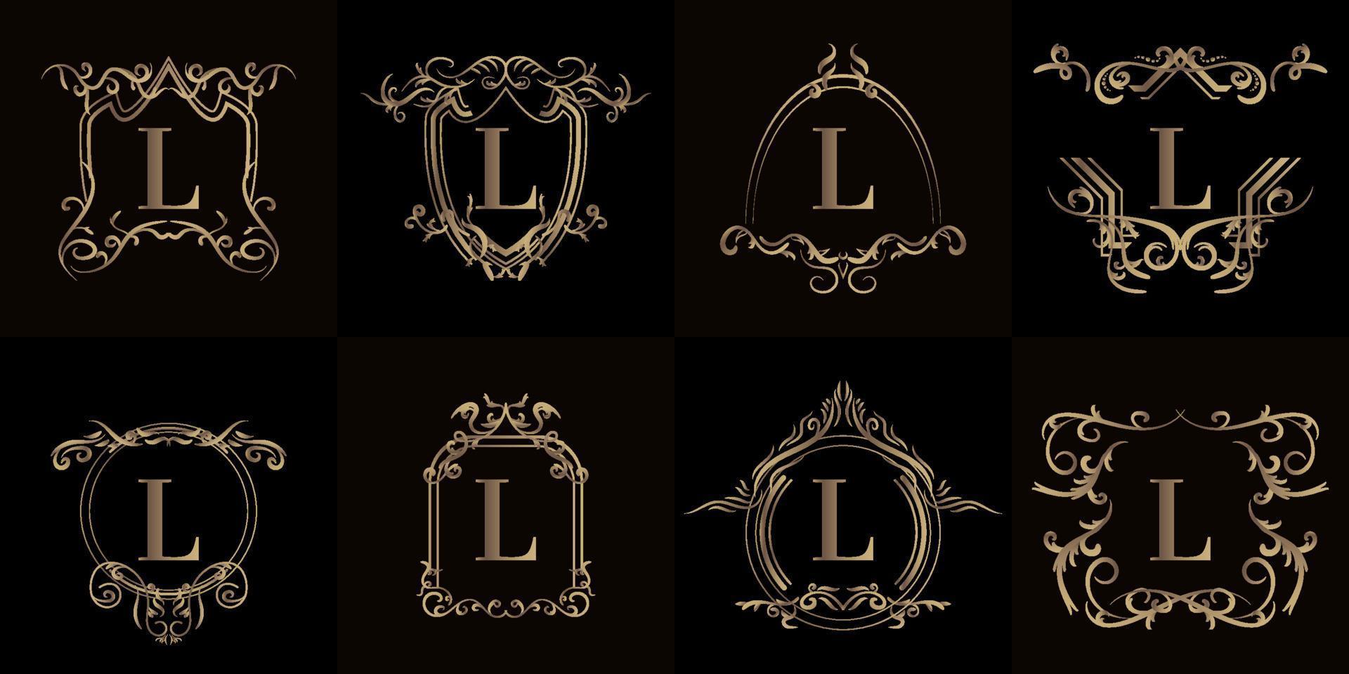 colección de logo inicial l con adorno de lujo o marco de flores vector