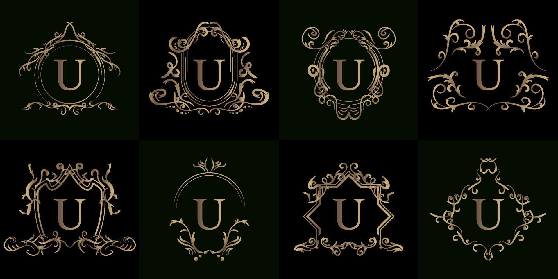 Collection of Logo initial U with luxury ornament or flower frame vector