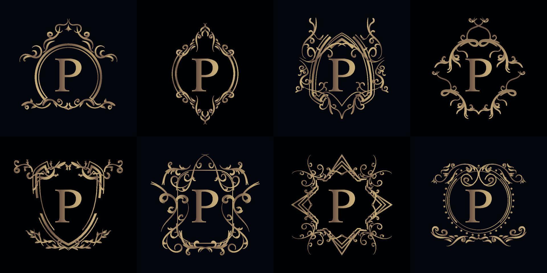 Collection of Logo initial P with luxury ornament or flower frame vector