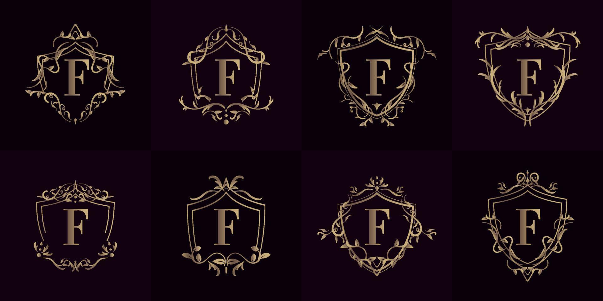 colección de logotipo inicial f con adorno de lujo o marco de flores vector