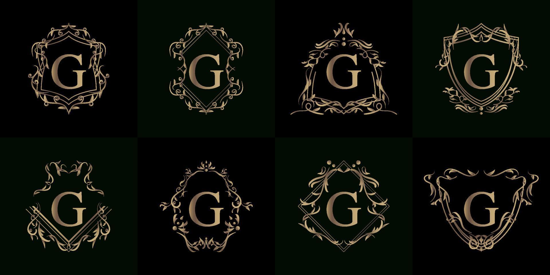 colección de logo inicial g con adorno de lujo o marco de flores vector