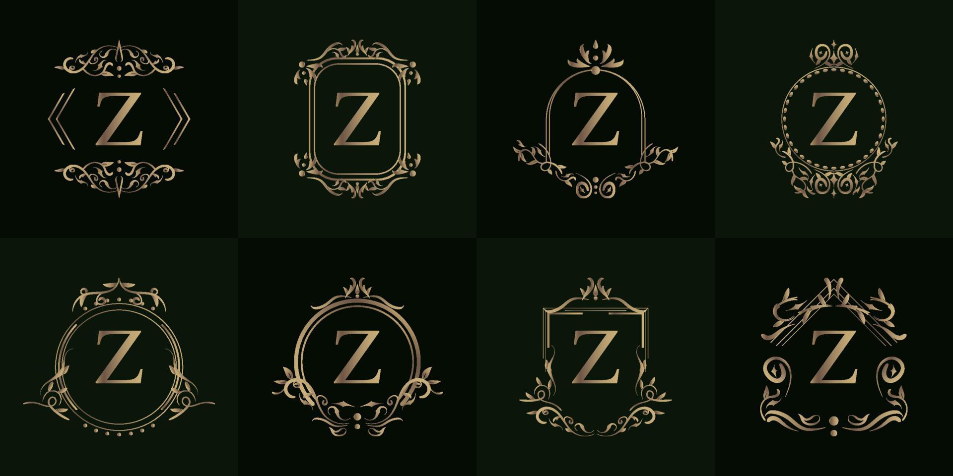 colección de logo inicial z con adorno de lujo o marco de flores vector