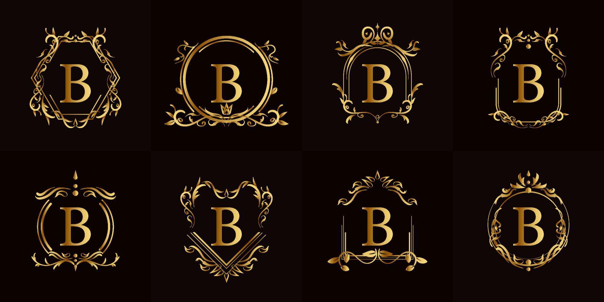Logo initial B with luxury ornament or flower frame, set collection. vector