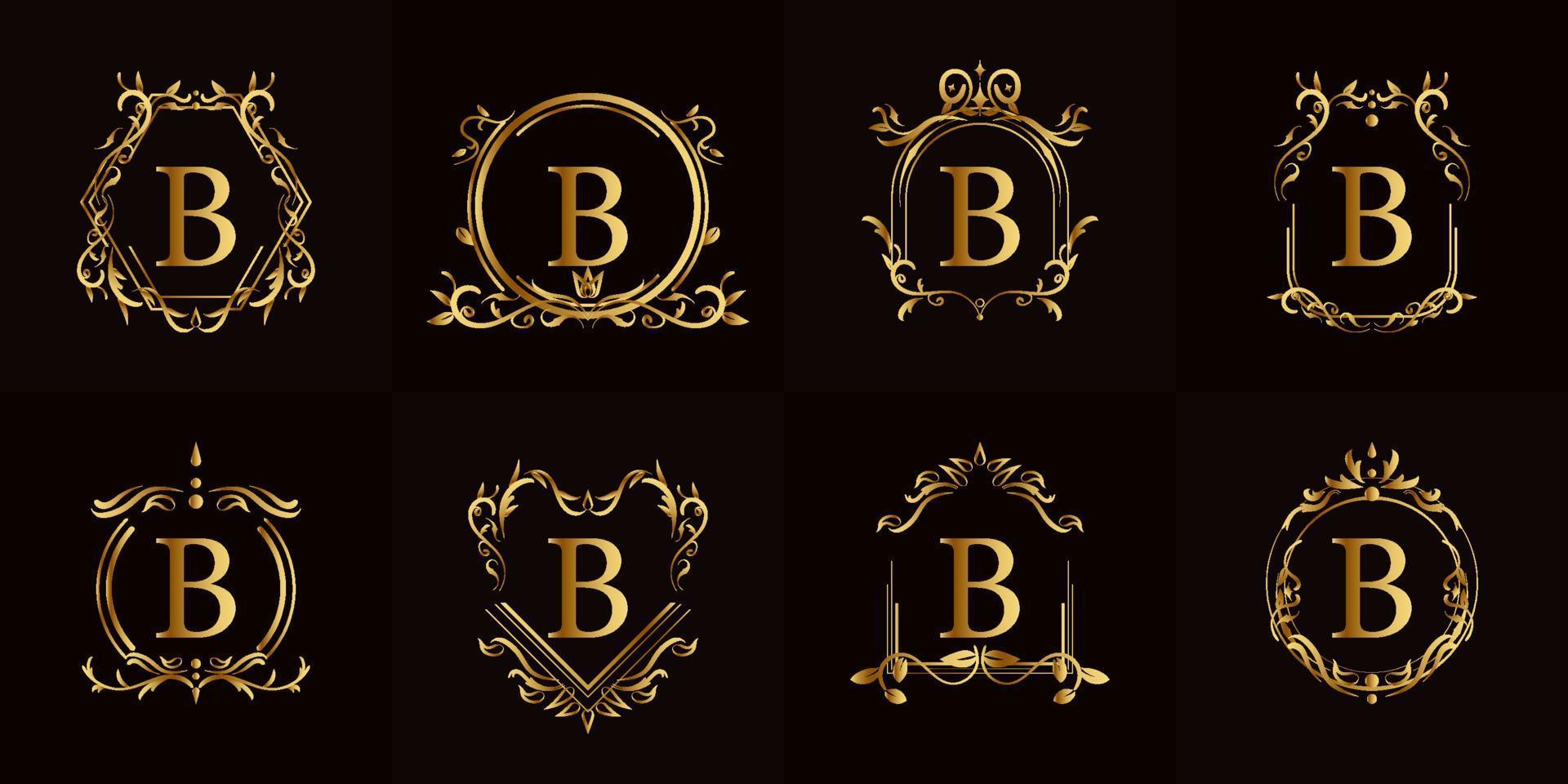 logotipo inicial b con adorno de lujo o marco de flores, colección de conjuntos. vector