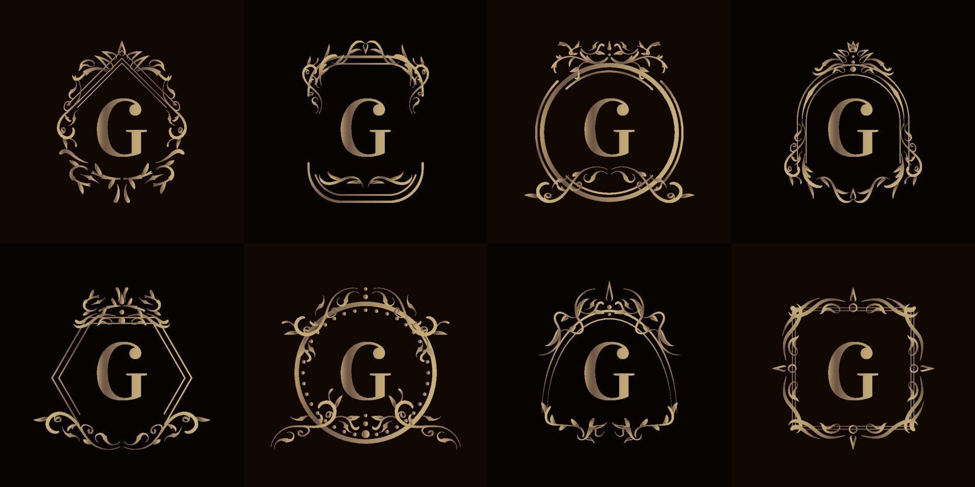 Collection of Logo initial G with luxury ornament or flower frame vector
