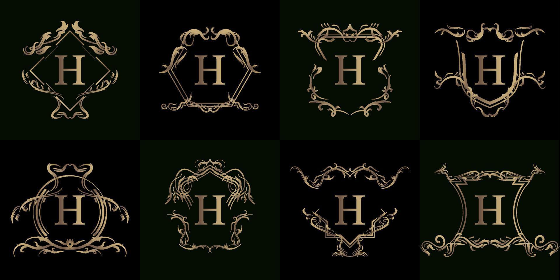 Collection of Logo initial H with luxury ornament or flower frame vector