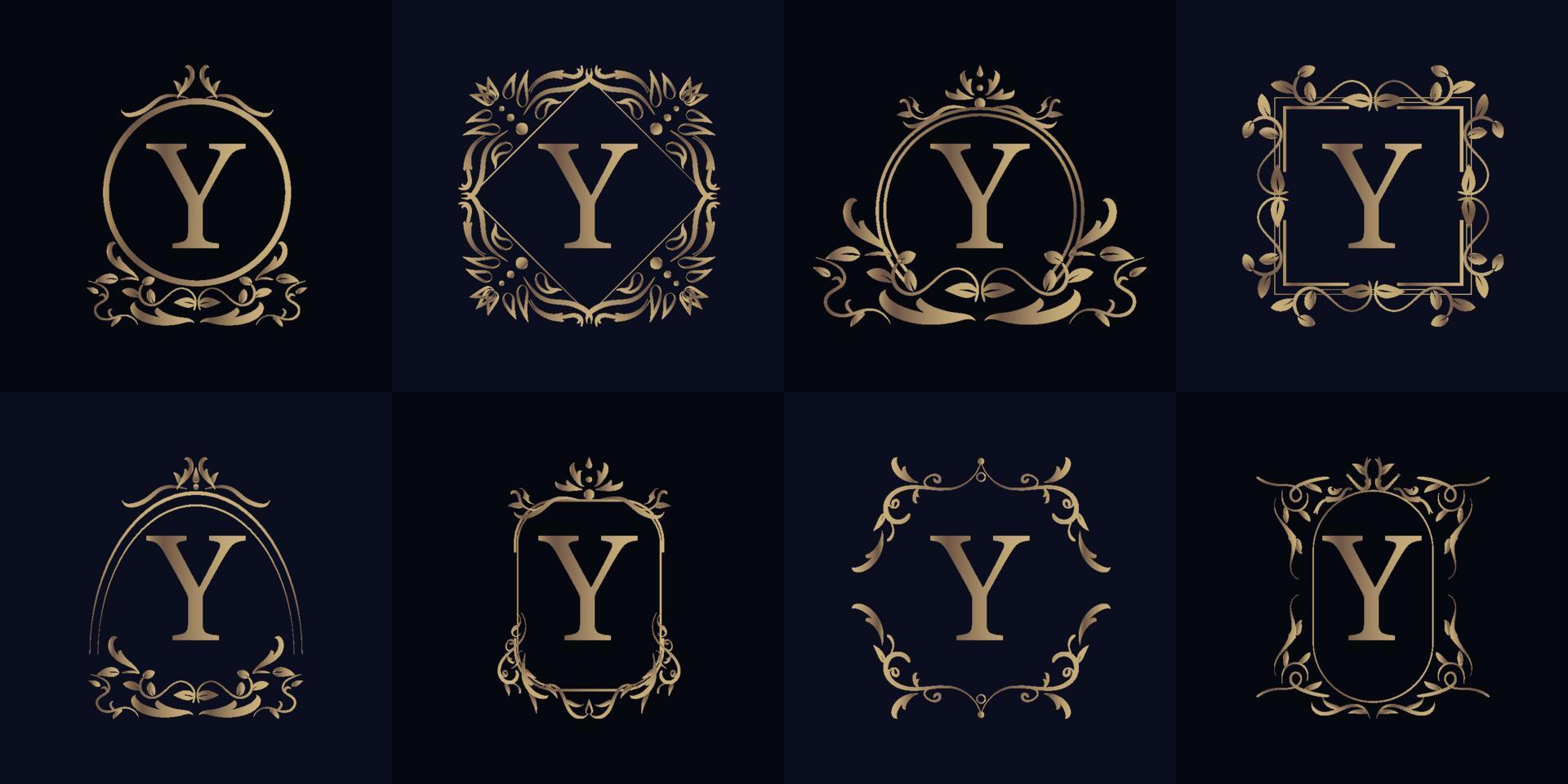 Luxury ornament frame initial Y logo set collection. vector