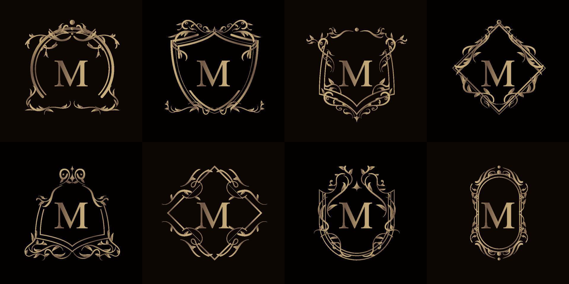 Collection of Logo initial M with luxury ornament or flower frame vector