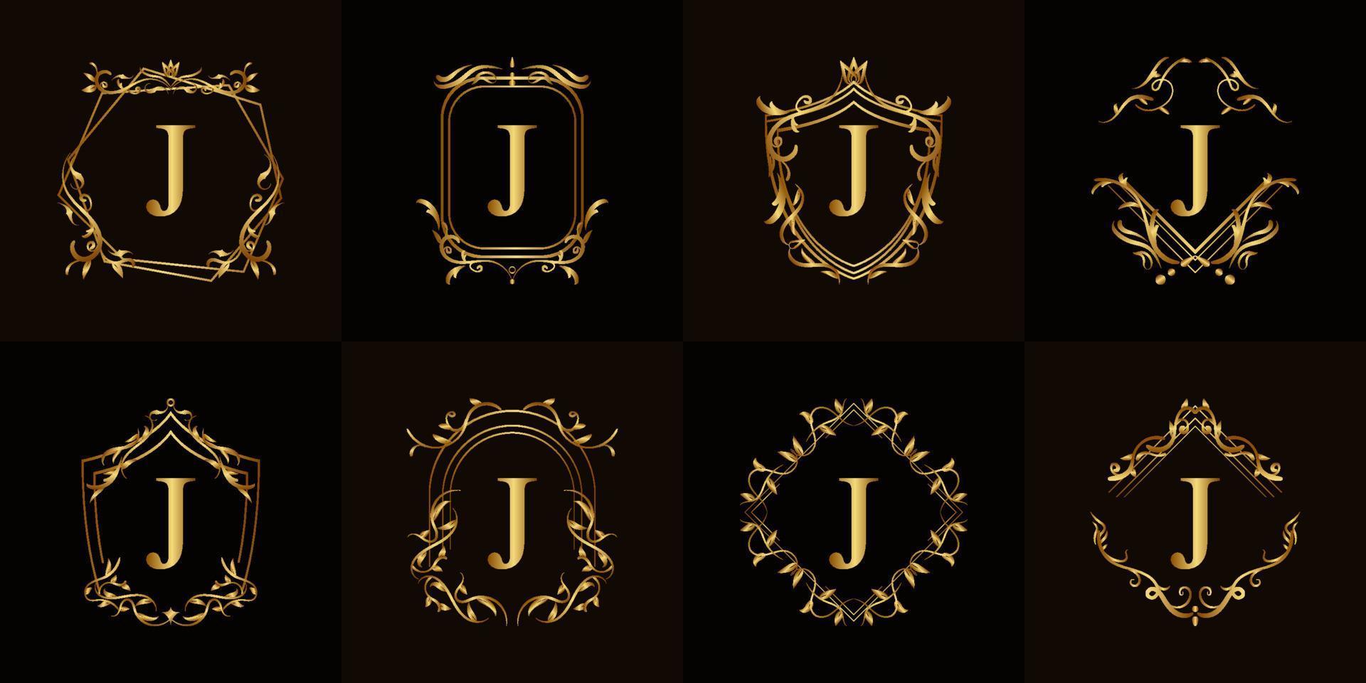 Collection of Logo initial J with luxury ornament or flower frame vector