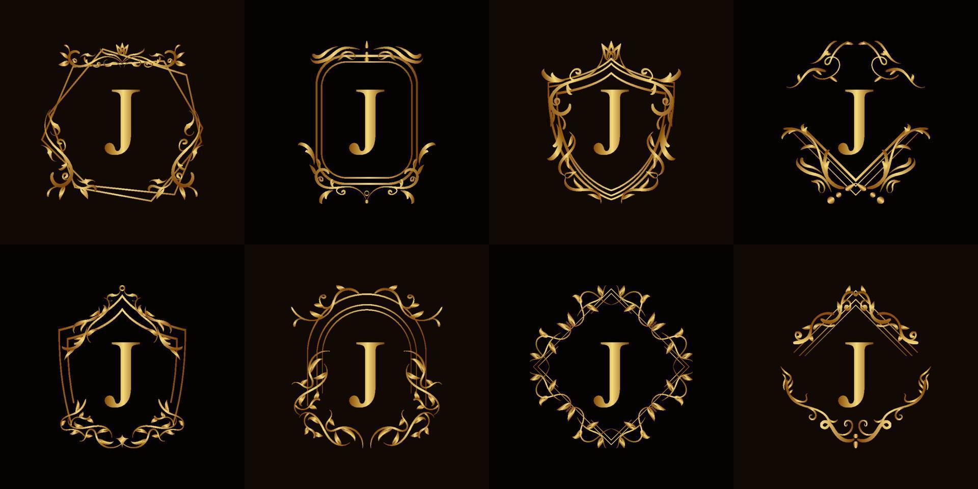 colección de logotipo inicial j con adorno de lujo o marco de flores vector