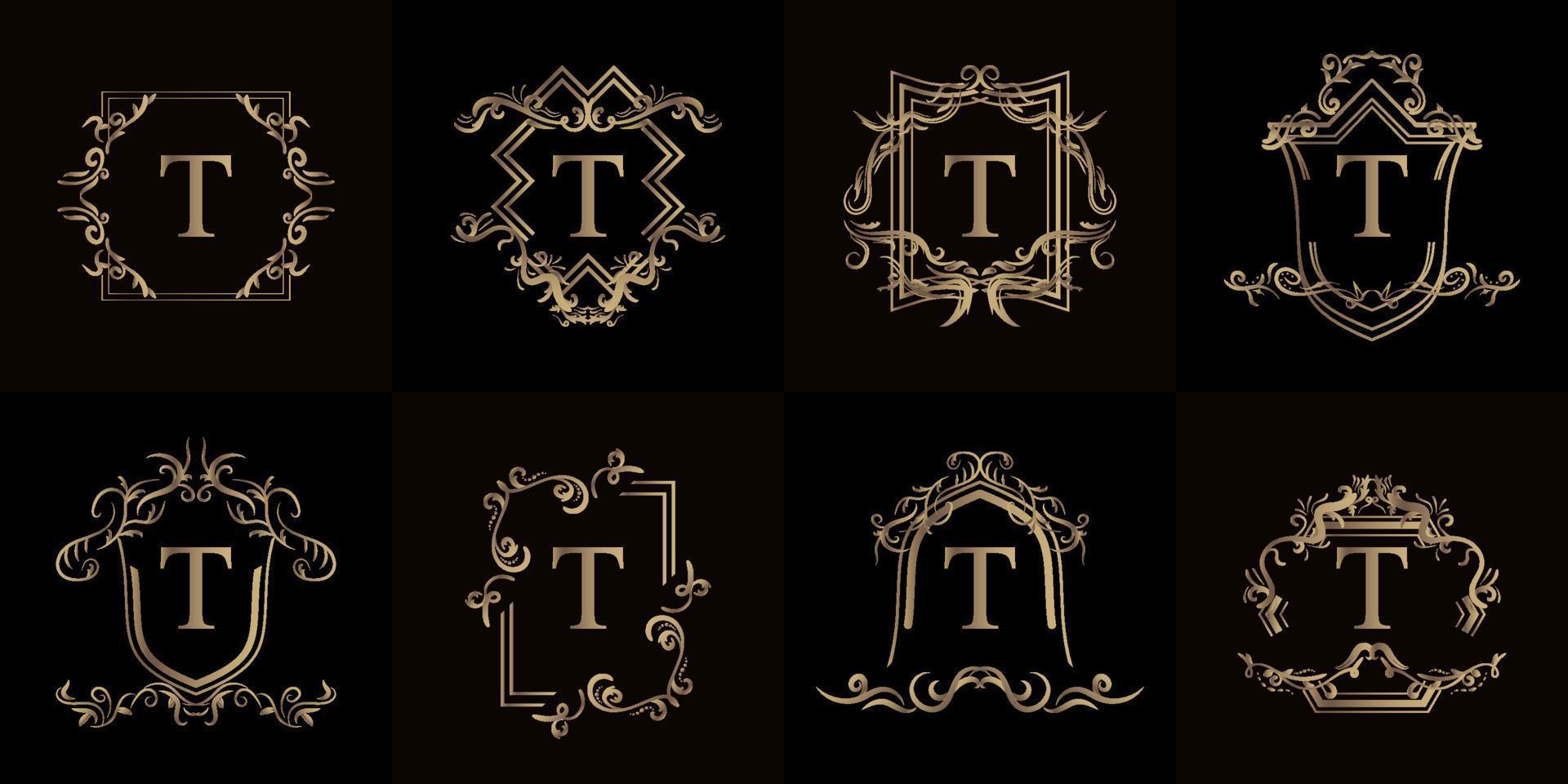 Collection of Logo initial T with luxury ornament or flower frame vector