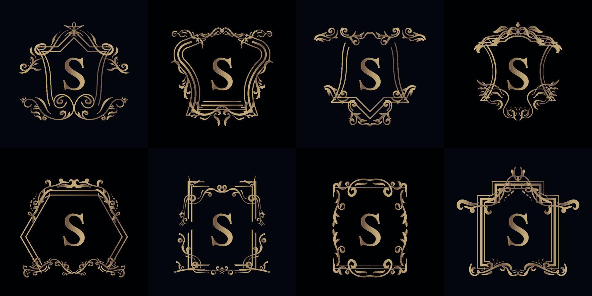 colección de logotipo inicial s con adorno de lujo o marco de flores vector