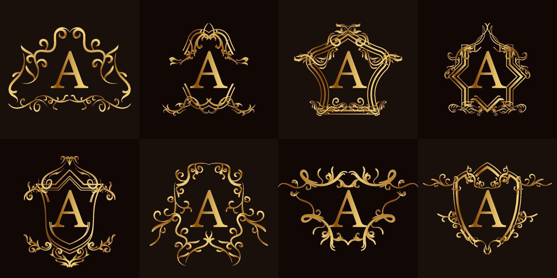 Collection of Logo initial A with luxury ornament or flower frame vector