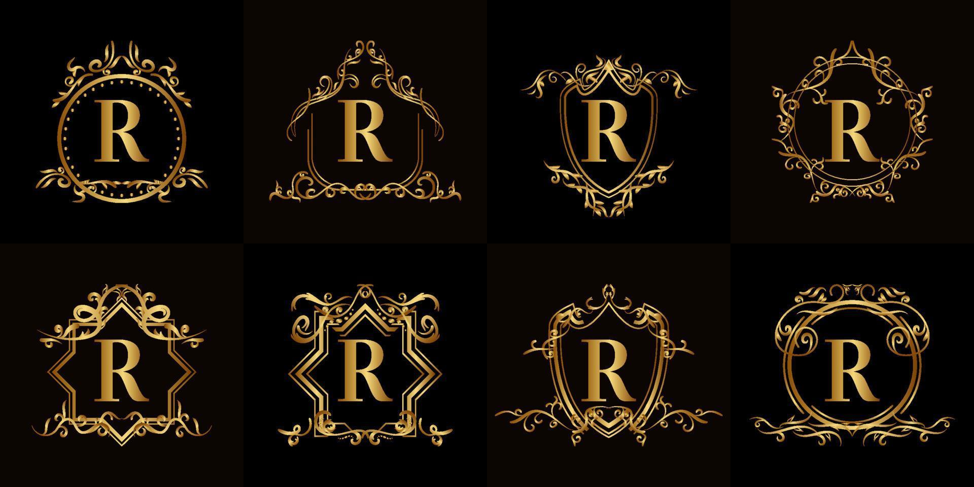 Collection of Logo initial R with luxury ornament or flower frame vector