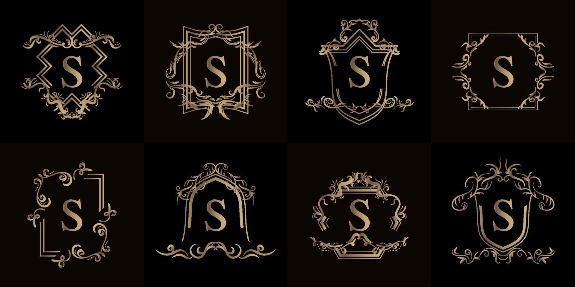 Collection of Logo initial S with luxury ornament or flower frame vector