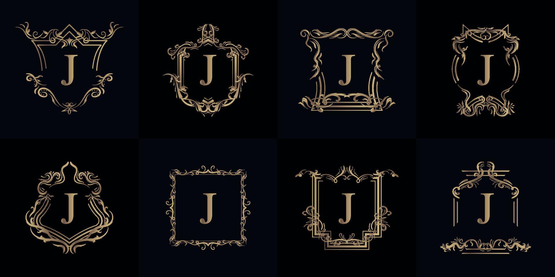 colección de logotipo inicial j con adorno de lujo o marco de flores vector