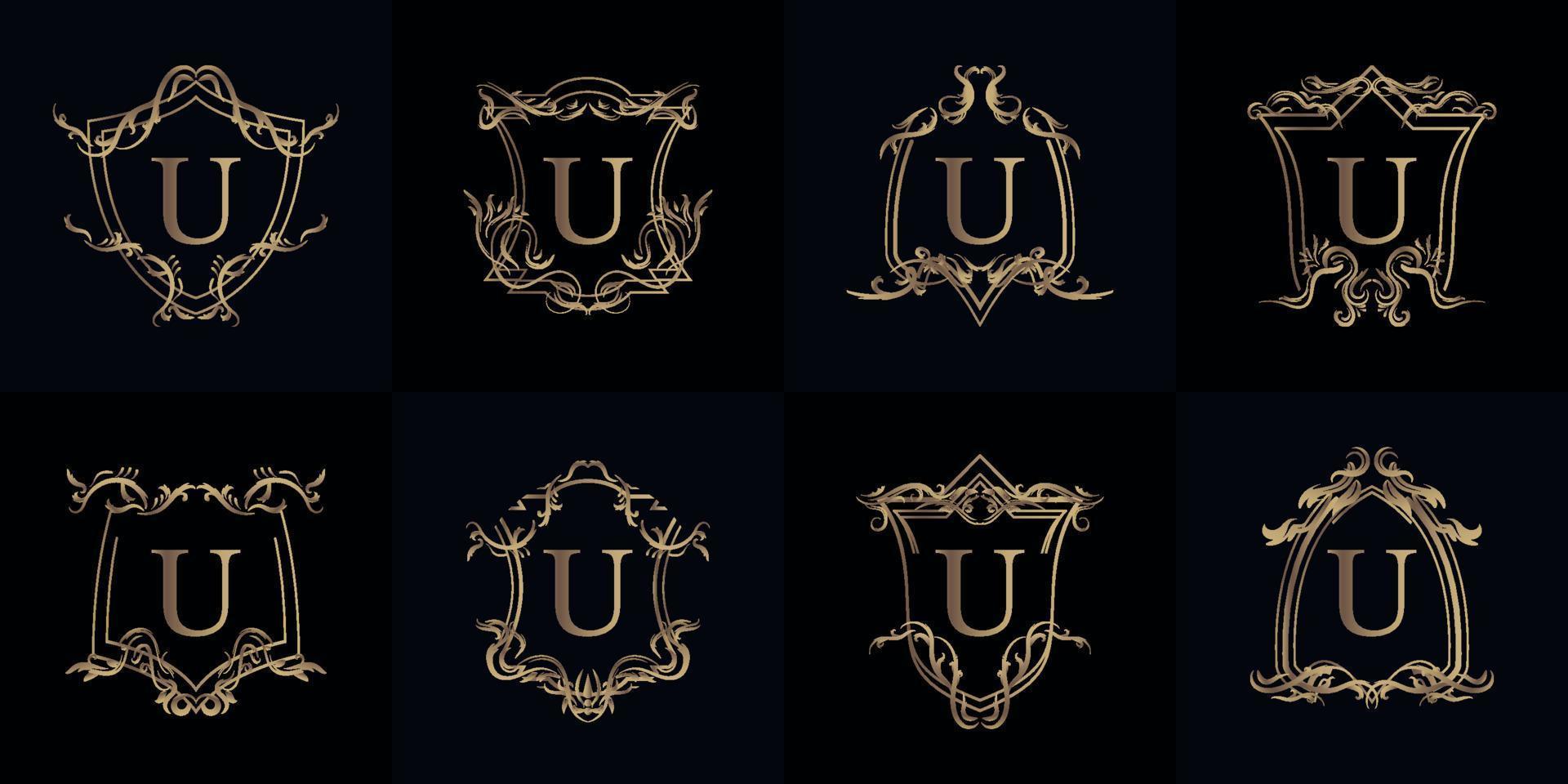 Collection of Logo initial U with luxury ornament or flower frame vector