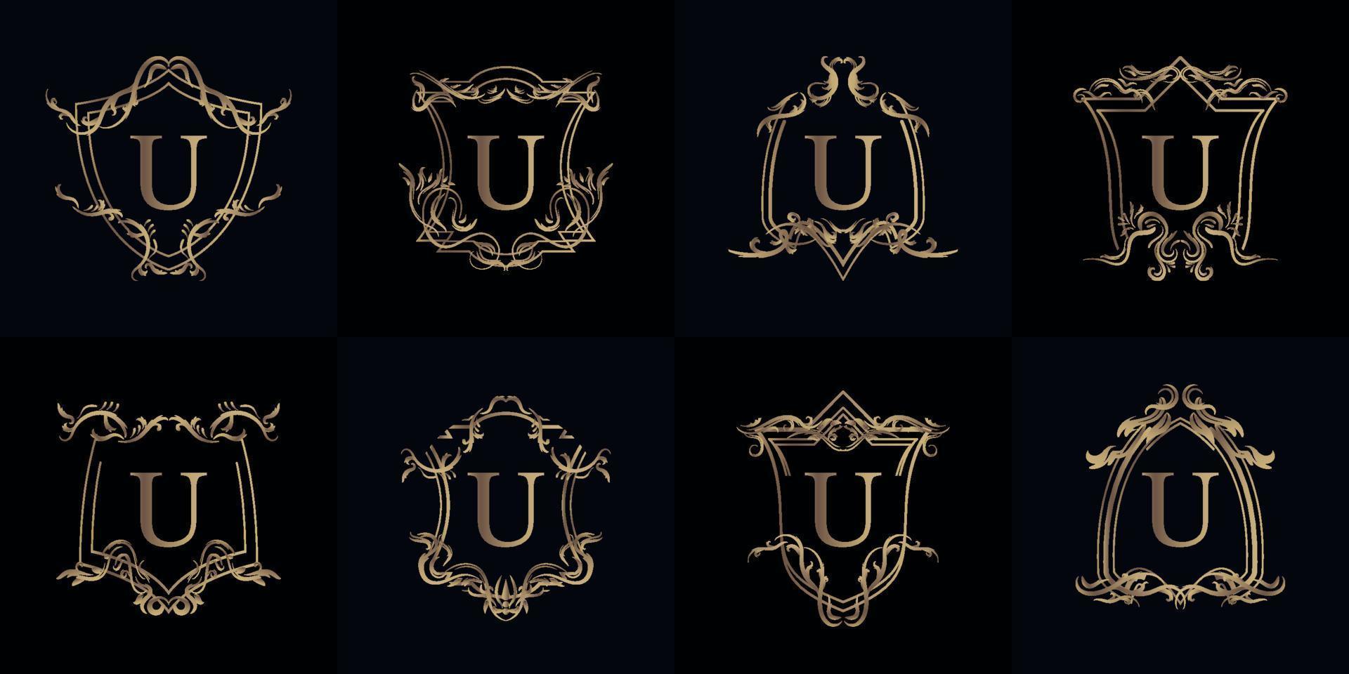 colección de logo inicial u con adorno de lujo o marco de flores vector