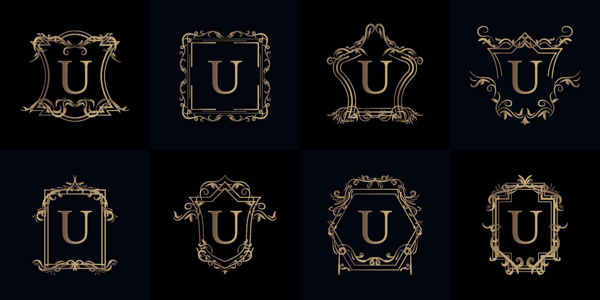 colección de logo inicial u con adorno de lujo o marco de flores vector