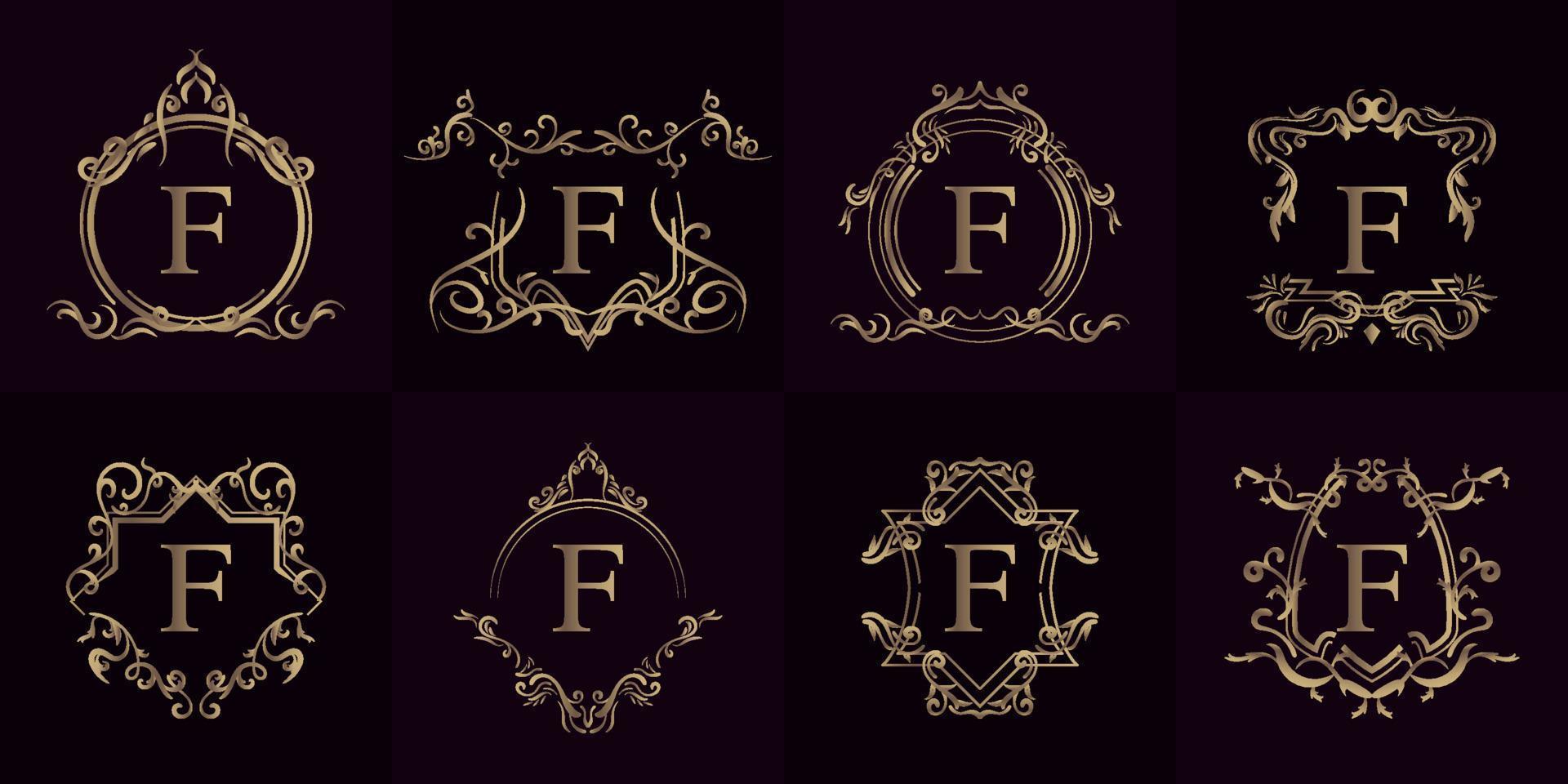 colección de logotipo inicial f con adorno de lujo o marco de flores vector