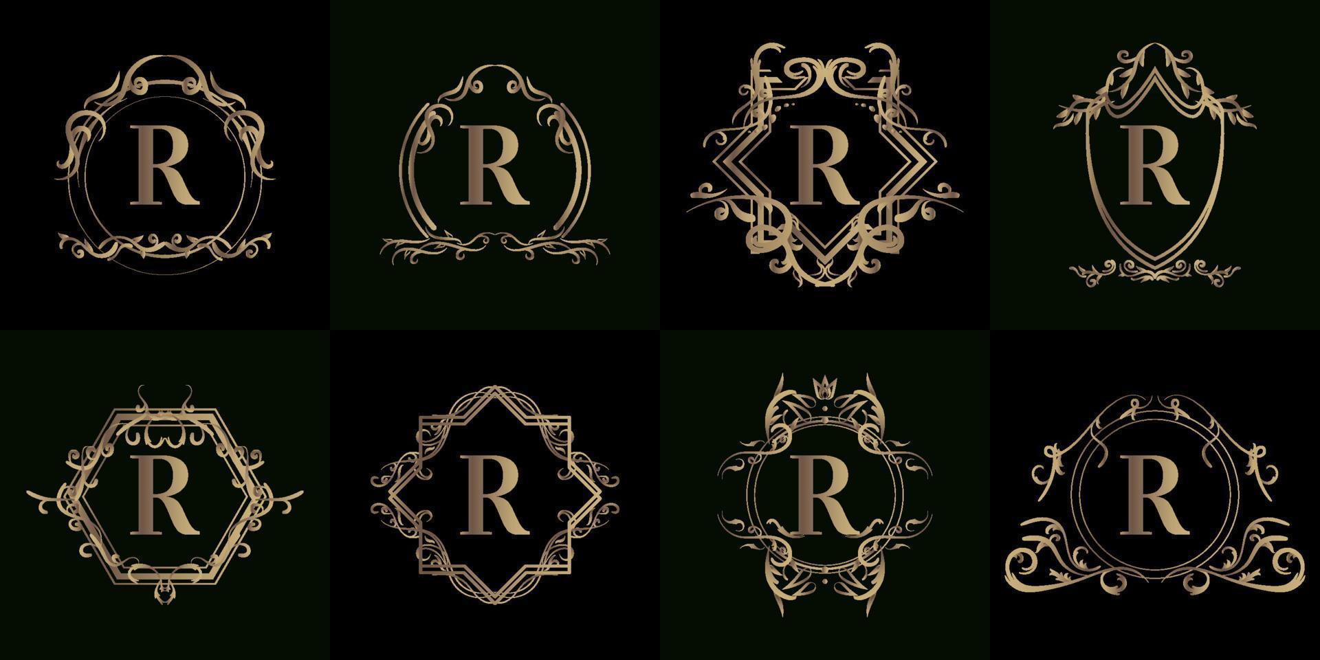 Collection of Logo initial R with luxury ornament or flower frame vector