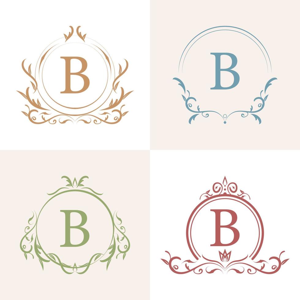 Collection initial B logo with luxury ornament frame. vector