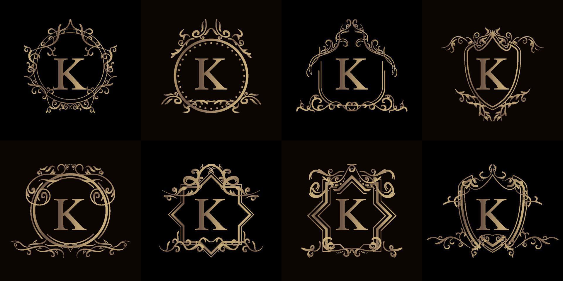 Collection of Logo initial K with luxury ornament or flower frame vector