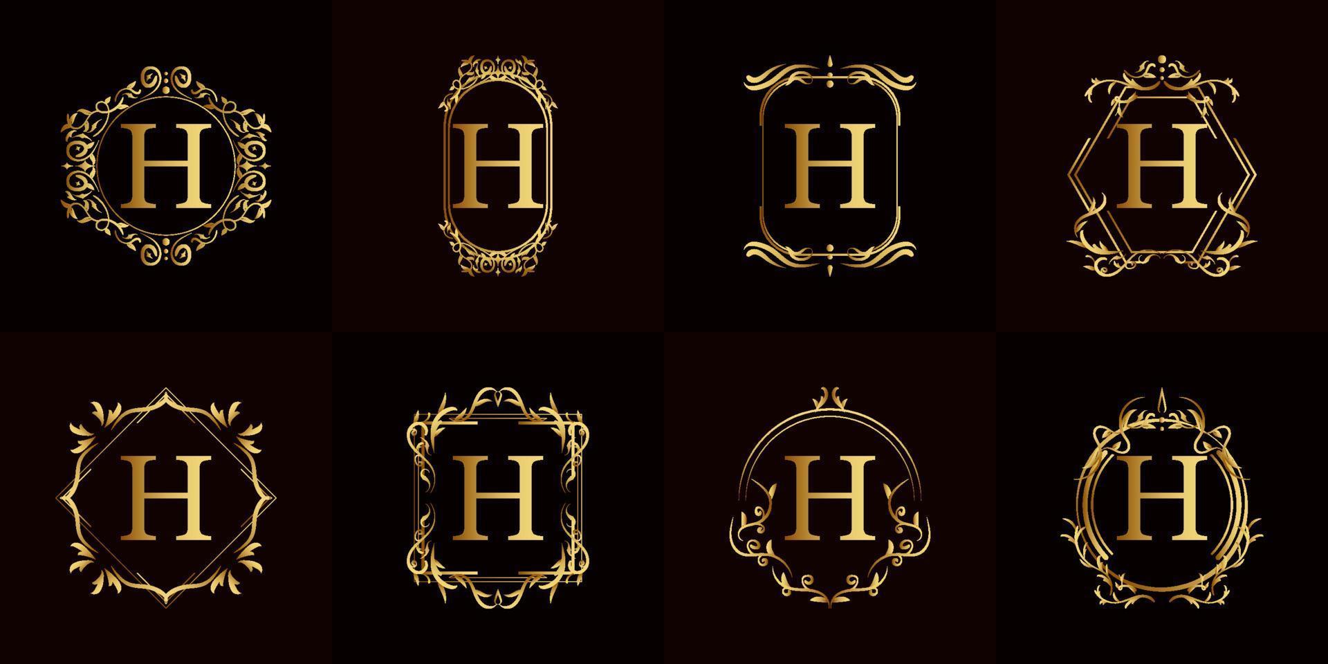 logotipo inicial h con adorno de lujo o marco de flores, colección de conjuntos. vector