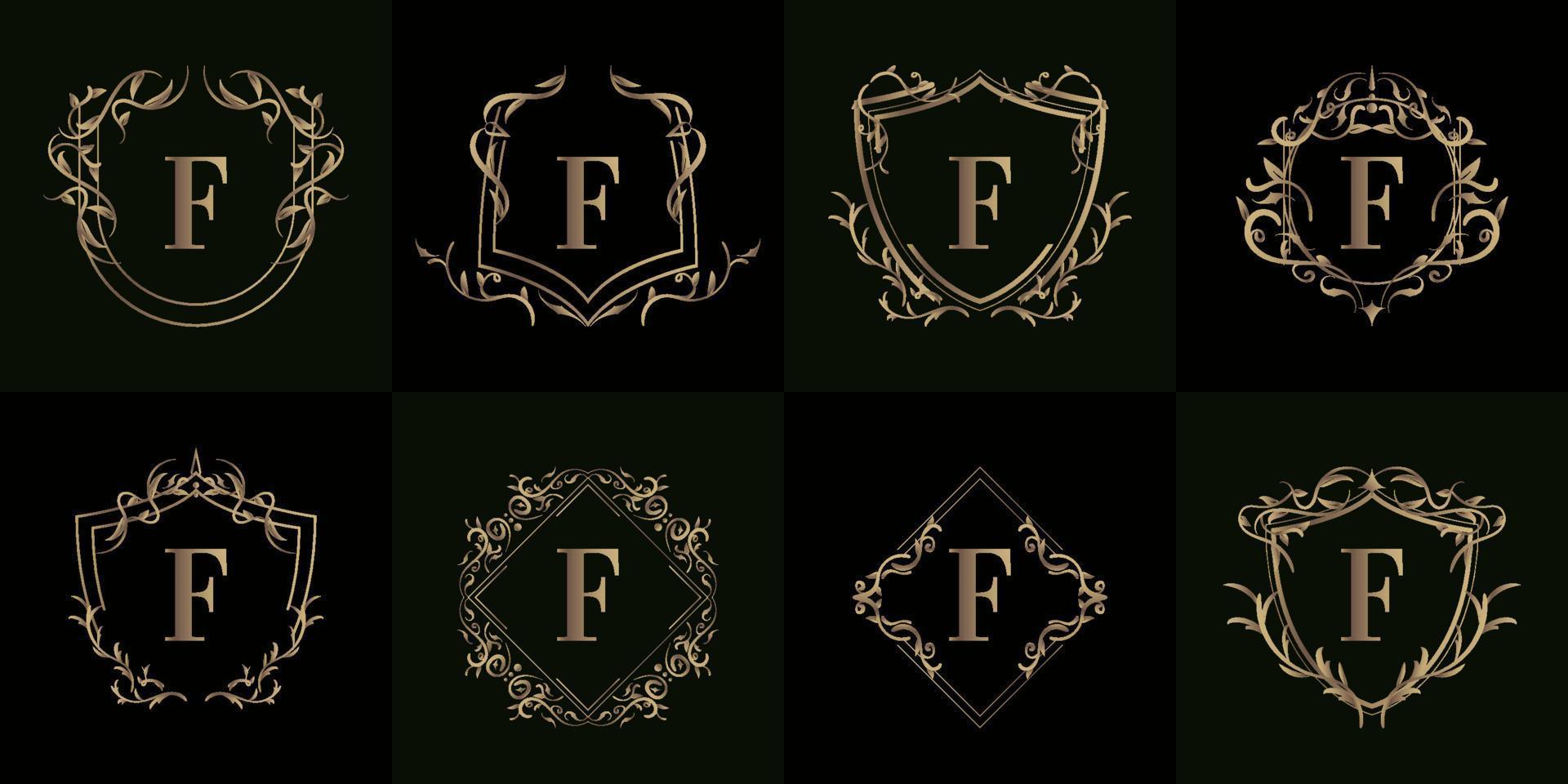 Collection of Logo initial F with luxury ornament or flower frame vector