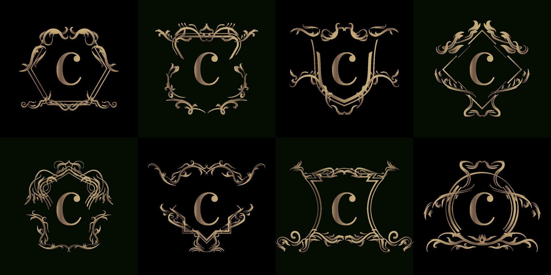 Collection of Logo initial C with luxury ornament or flower frame vector