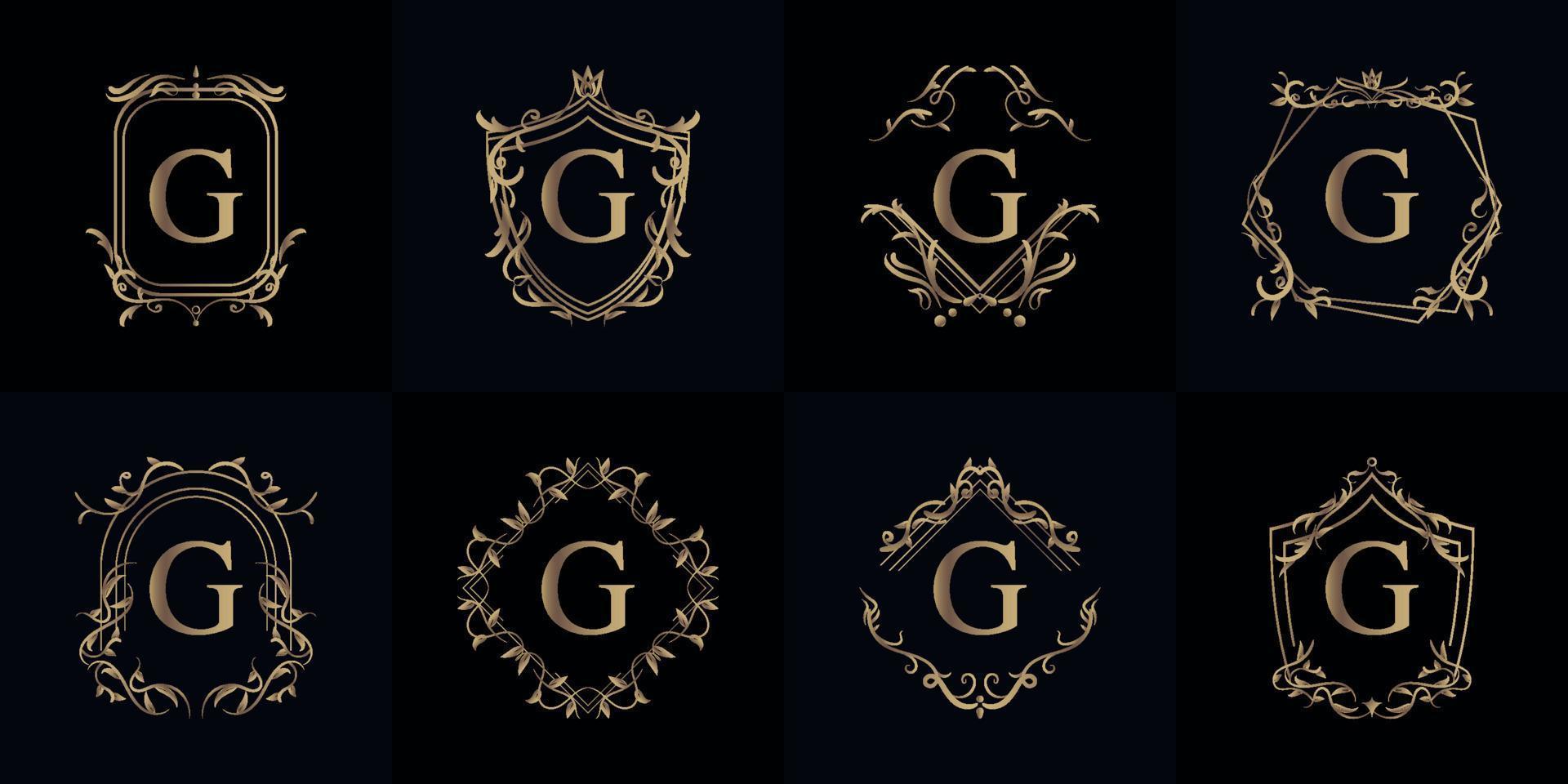 colección de logo inicial g con adorno de lujo o marco de flores vector