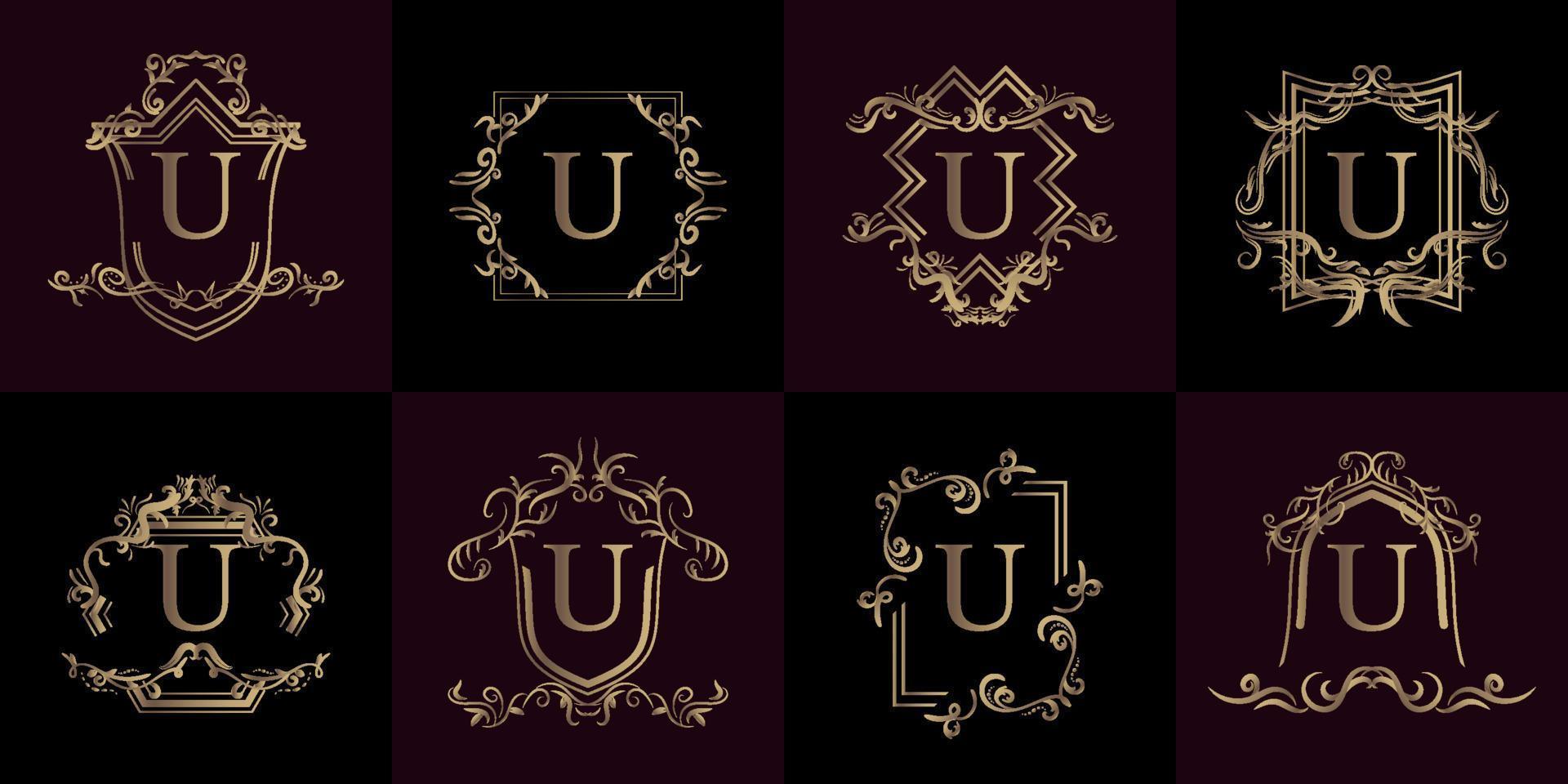 Collection of Logo initial U with luxury ornament or flower frame vector
