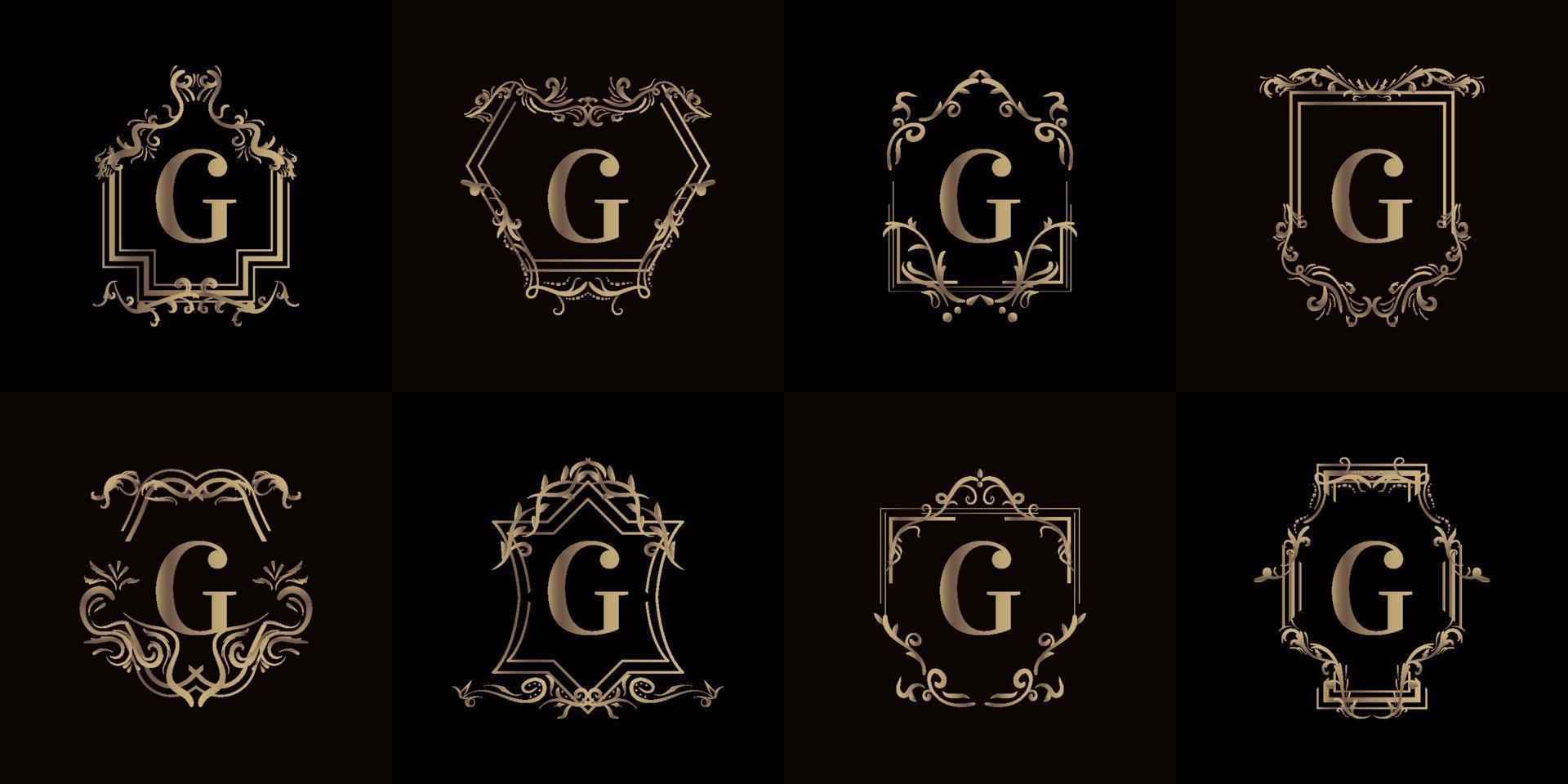 Collection of Logo initial G with luxury ornament or flower frame vector