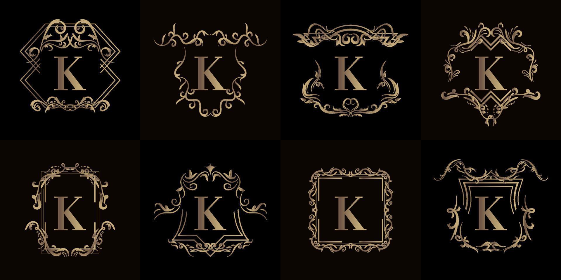colección de logo inicial k con adorno de lujo o marco de flores vector
