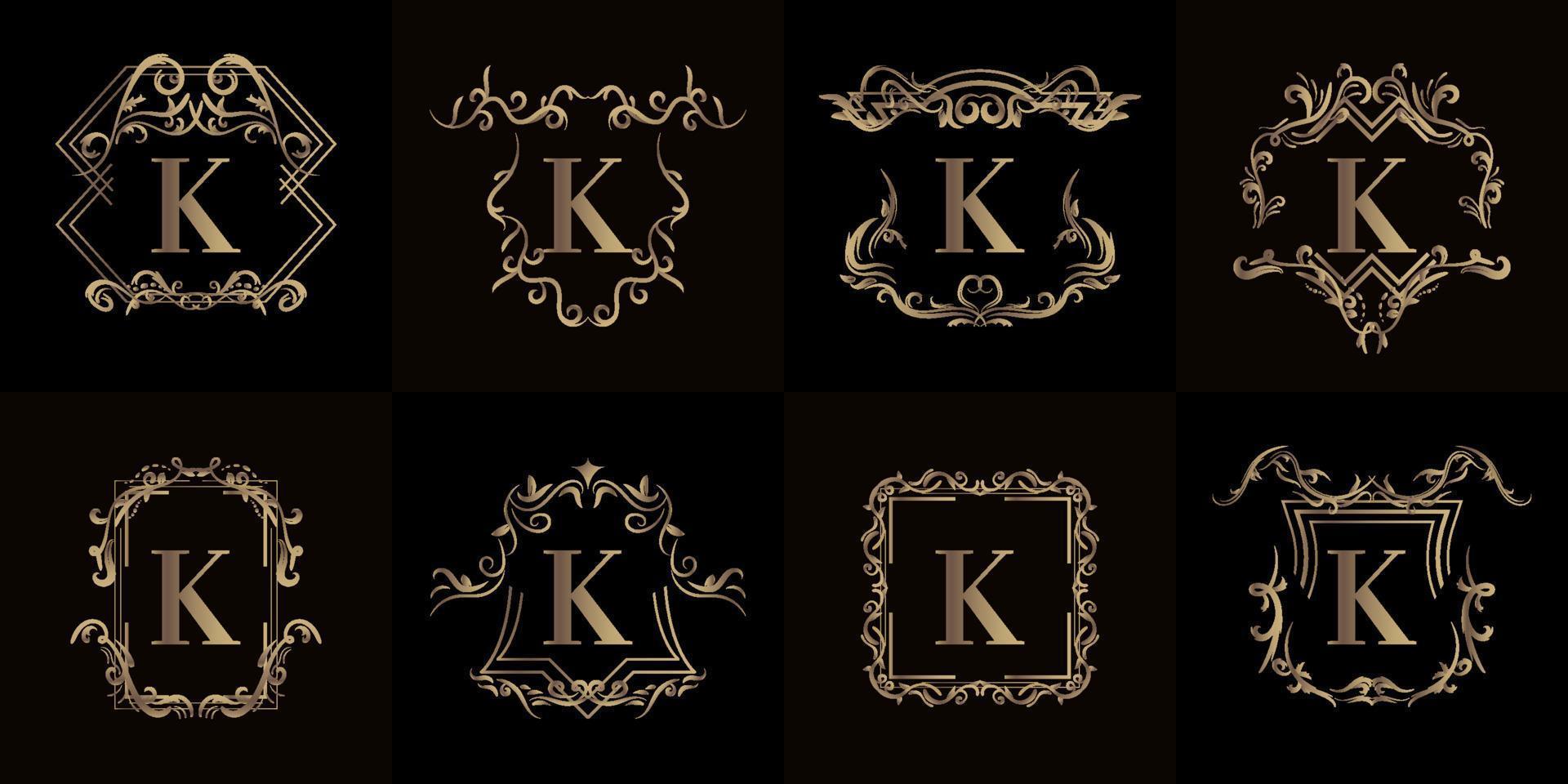 Collection of Logo initial K with luxury ornament or flower frame vector