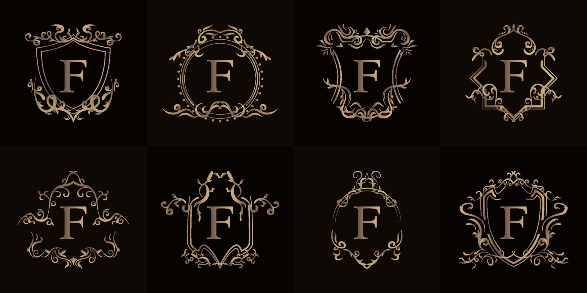 Collection of Logo initial F with luxury ornament or flower frame vector