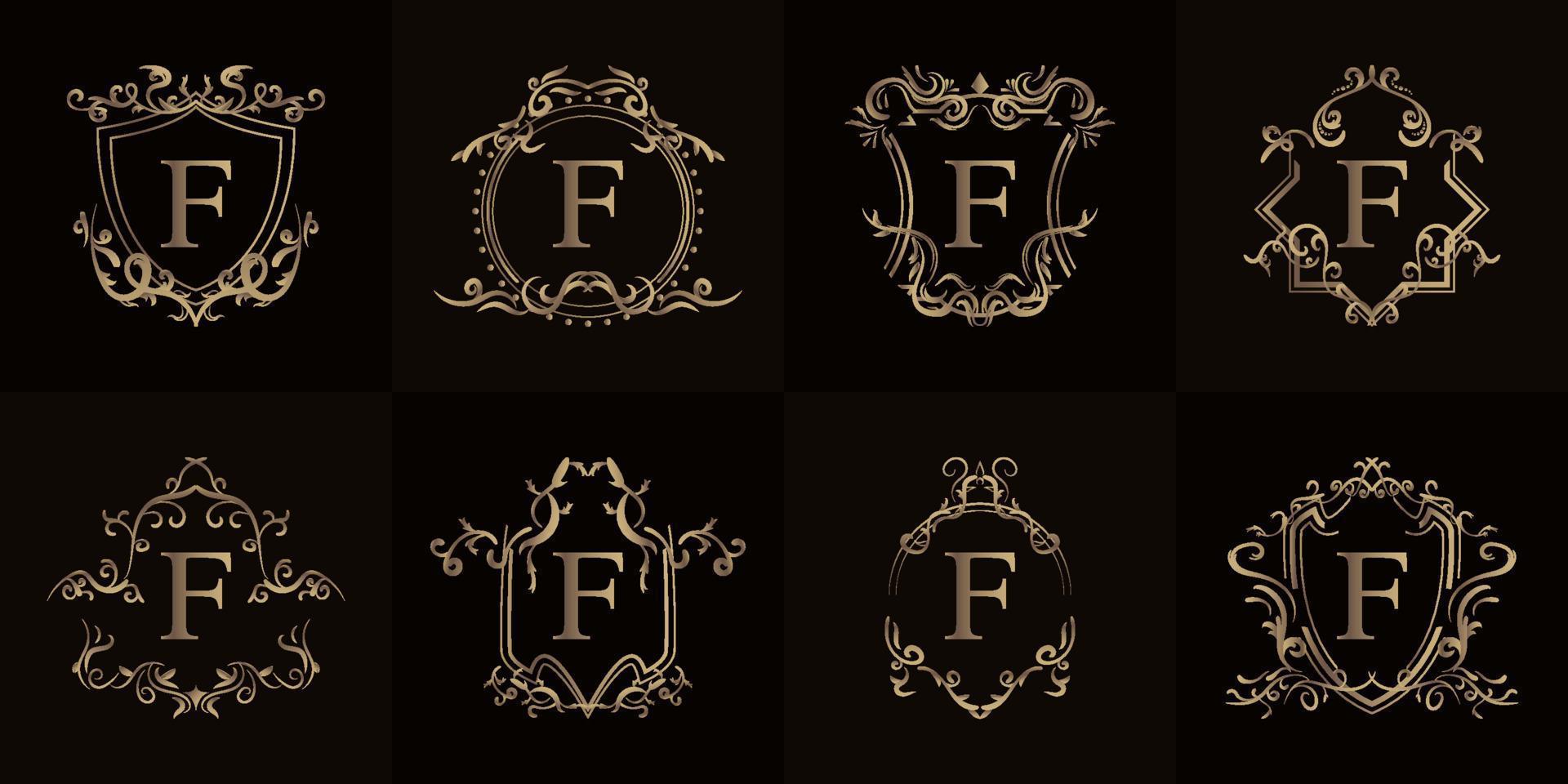 colección de logotipo inicial f con adorno de lujo o marco de flores vector