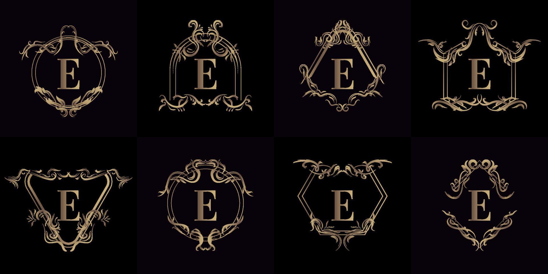 Collection of Logo initial E with luxury ornament or flower frame vector