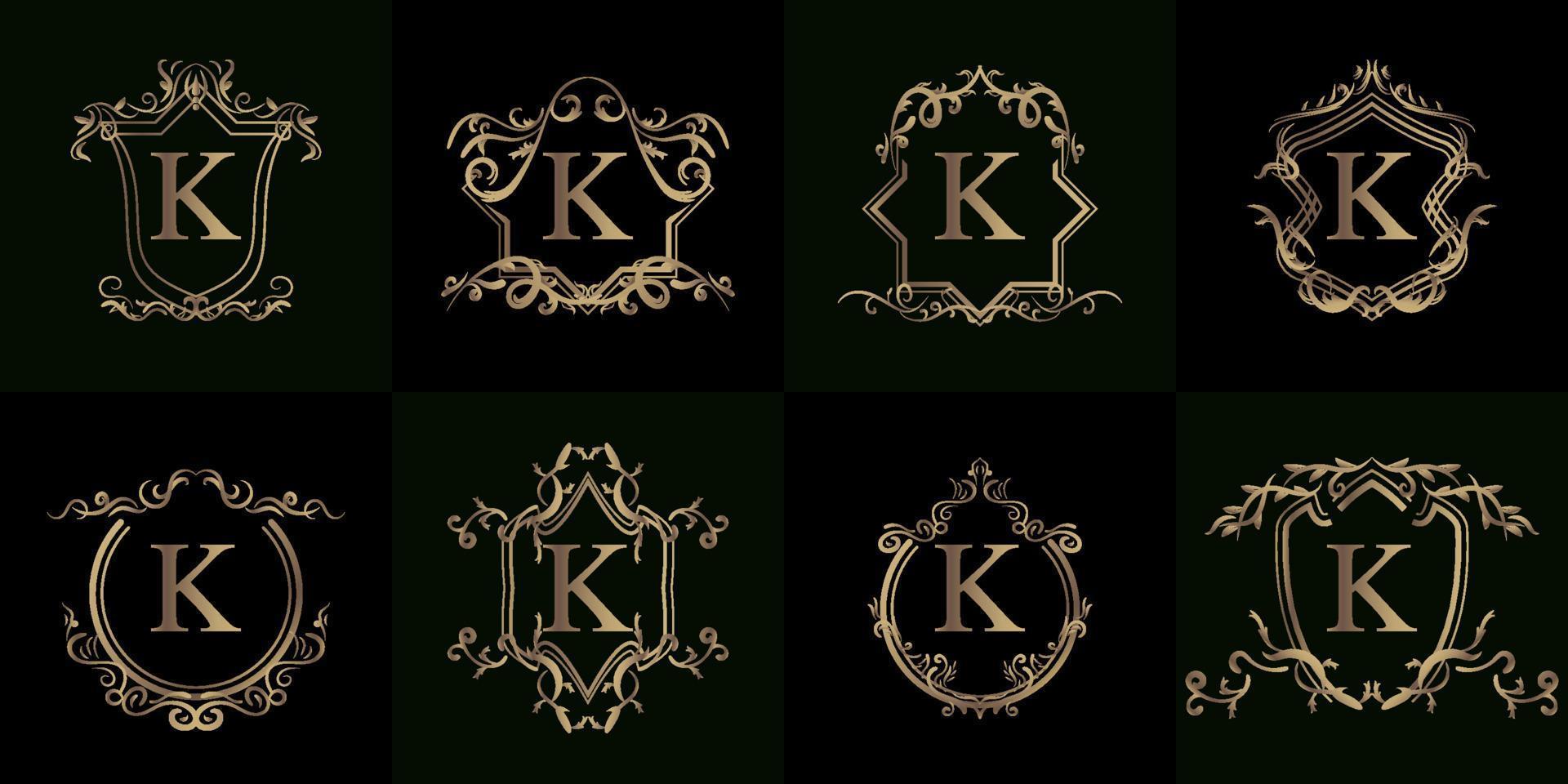 colección de logo inicial k con adorno de lujo o marco de flores vector