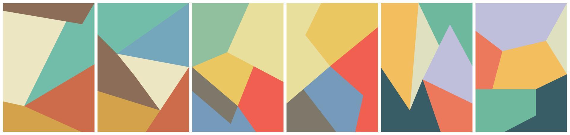 6 six sets of polygonal abstract vectors. Overlapping geometric shapes. With vintage color style. 70s retro style. Suitable for flyers, book covers, social media templates etc. vector