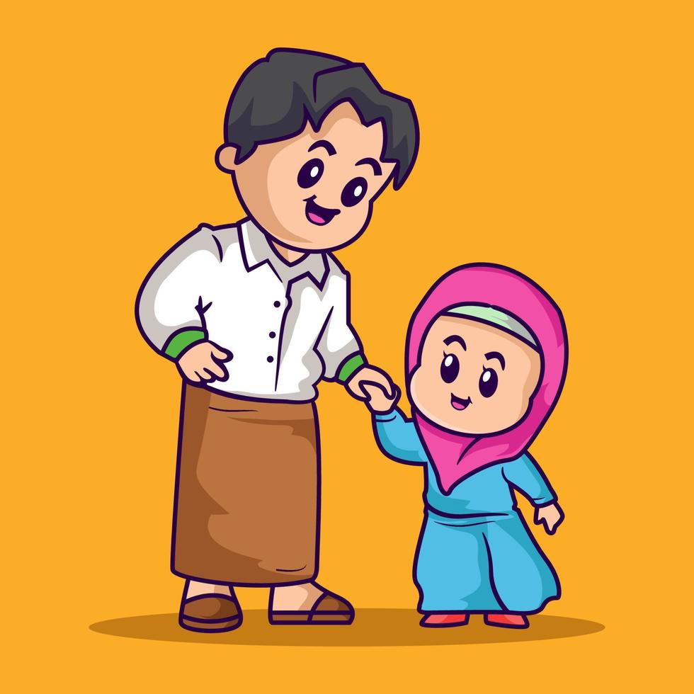 Cute moslem kid ramadan kareem vector