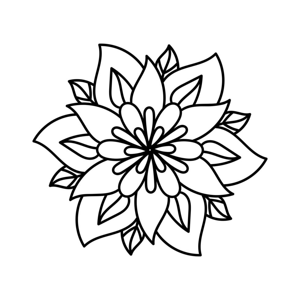 Simple Mandala Shape for Coloring Book Page. Outline doodle flower isolated on white background. vector