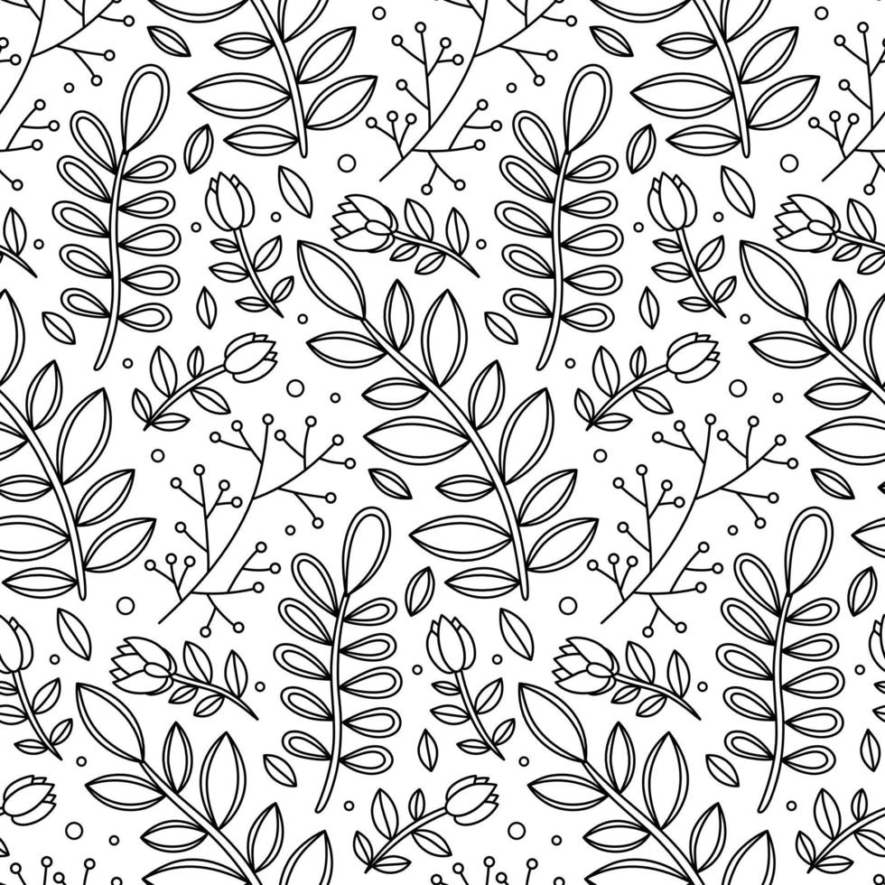 Black and White Floral Vector Seamless Pattern