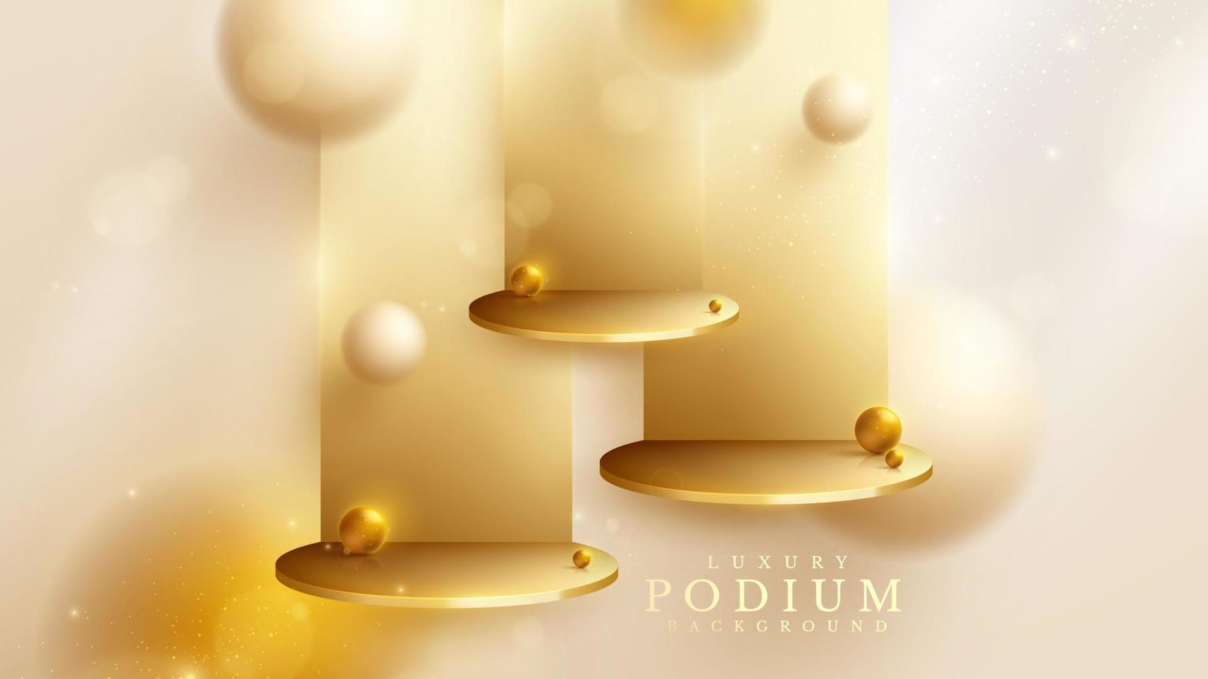 Luxury background with product display podium and 3d gold ball element and blur effect decoration and glitter light and bokeh. vector