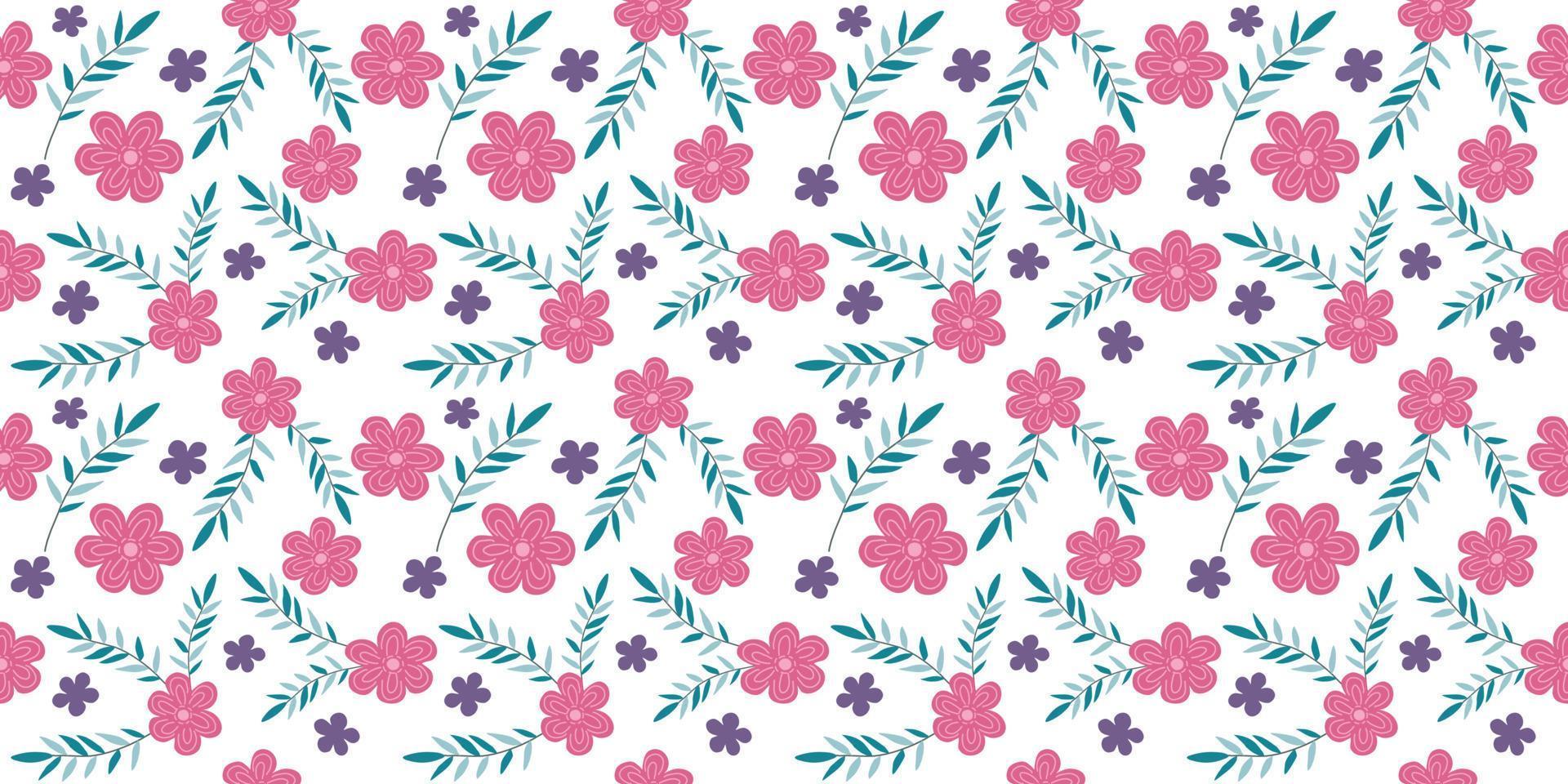 A collection of seamless floral patterns, white background doodle style vector