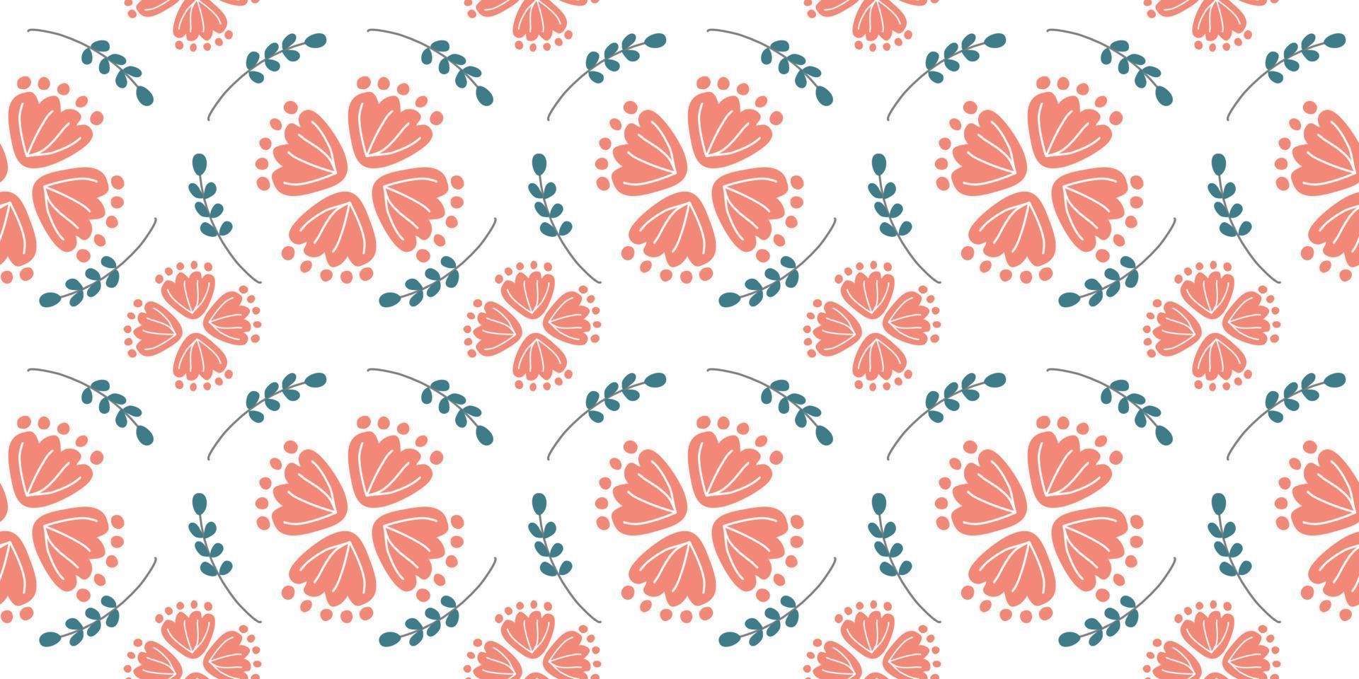 A collection of seamless floral patterns, white background doodle style vector